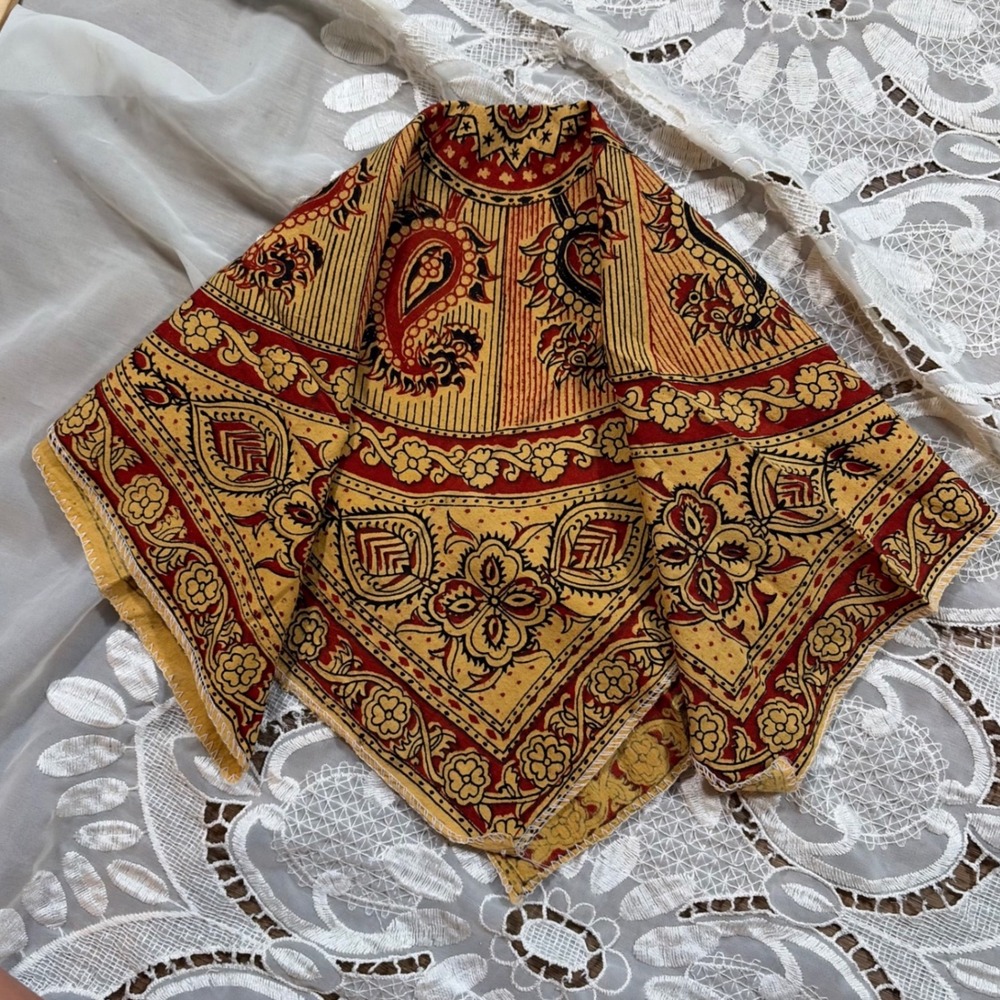 Vintage Paisley Mandala Bandana Scarf Mustard Red Black Boho Square Headwrap